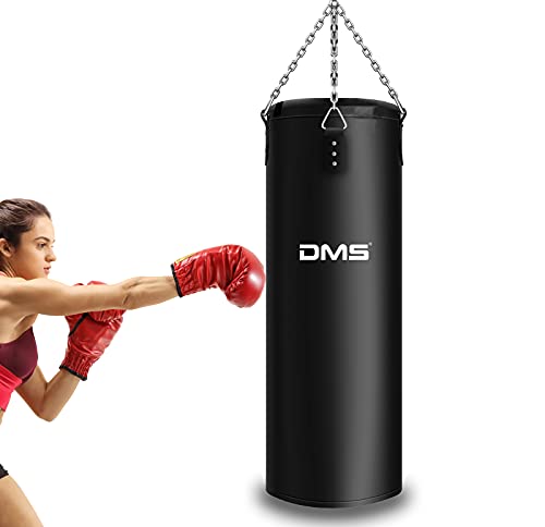 DMS® Boxsack gefüllt 25 kg 105cm mit Halterung Sandsack Stahlkette Box Sack für Kampfsportarten Kickboxen Boxtraining Jugendlichen und Erwachsenen 105 x 28cm Schwarz 4-Punkt-Kettenaufhängung BOS-25